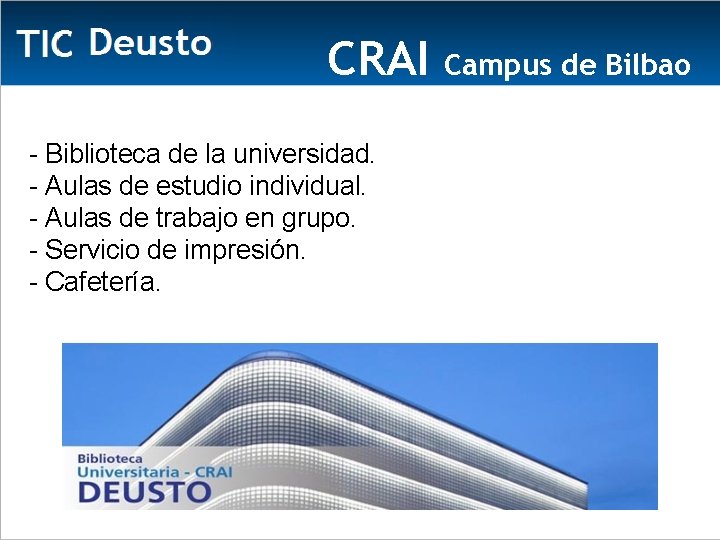 CRAI - Biblioteca de la universidad. - Aulas de estudio individual. - Aulas de