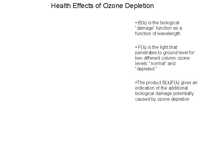 Health Effects of Ozone Depletion • B(l) is the biological “damage” function as a