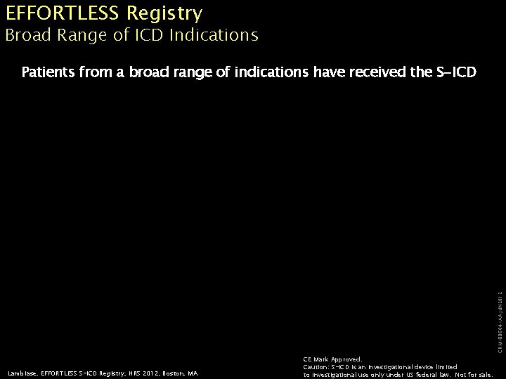 EFFORTLESS Registry Broad Range of ICD Indications CRM-88604 -AA JUN 2012 Patients from a