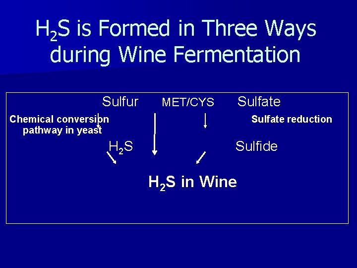 H 2 S is Formed in Three Ways during Wine Fermentation Sulfur MET/CYS Sulfate