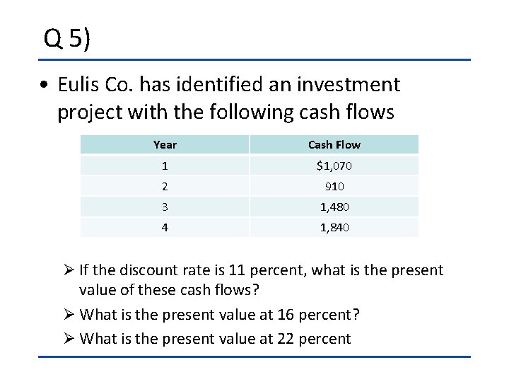 Q 5) • Eulis Co. has identified an investment project with the following cash