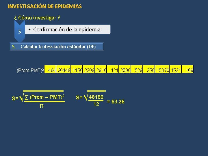 INVESTIGACIÓN DE EPIDEMIAS ¿ Cómo investigar ? 5 • Confirmación de la epidemia 5.