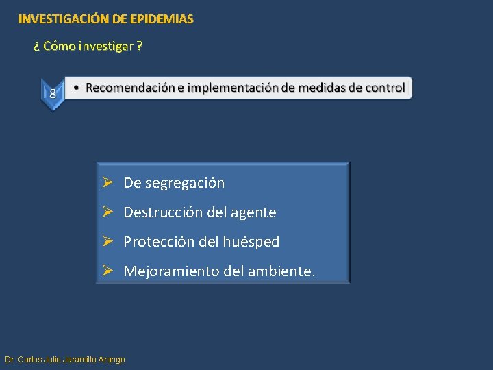 INVESTIGACIÓN DE EPIDEMIAS ¿ Cómo investigar ? Ø De segregación Ø Destrucción del agente