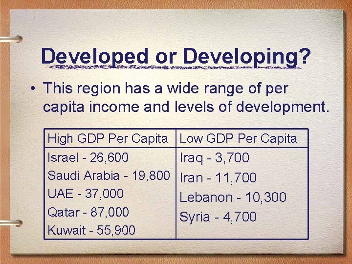 Developed or Developing? • This region has a wide range of per capita income