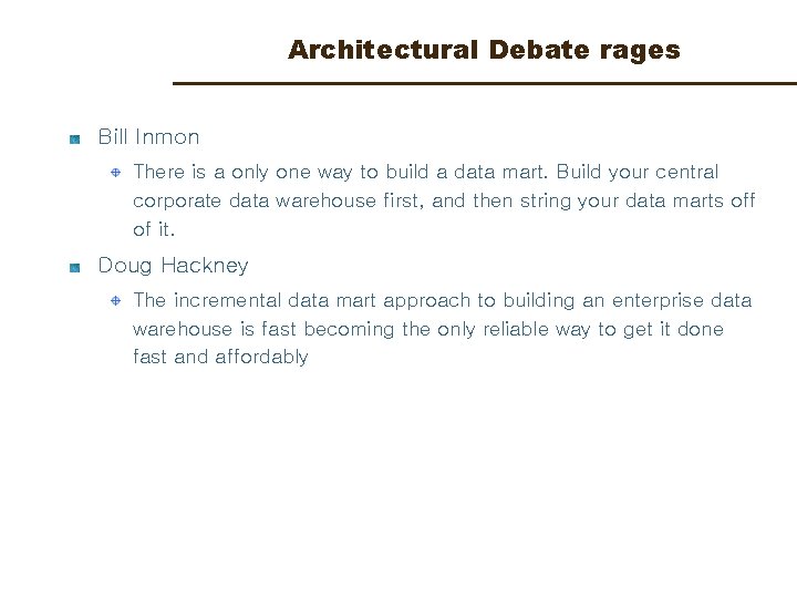 Architectural Debate rages Bill Inmon There is a only one way to build a