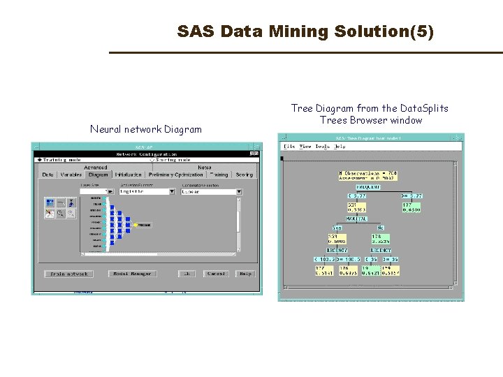 SAS Data Mining Solution(5) Neural network Diagram Tree Diagram from the Data. Splits Trees