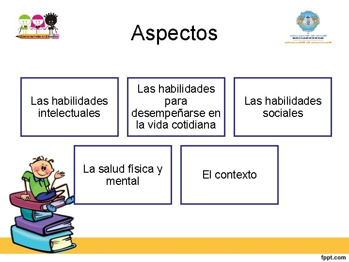 Aspectos Las habilidades intelectuales Las habilidades para desempeñarse en la vida cotidiana La salud