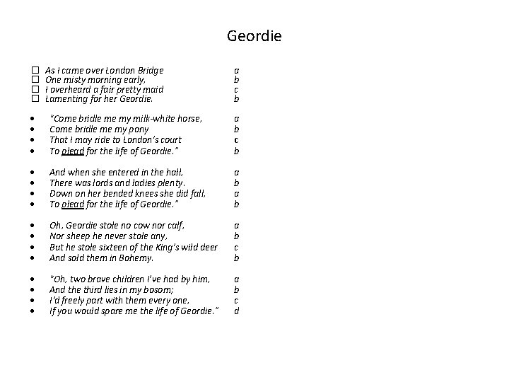 Geordie � � As I came over London Bridge One misty morning early, I