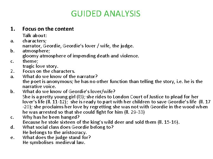 GUIDED ANALYSIS 1. a. b. c. 2. a. b. c. d. e. Focus on