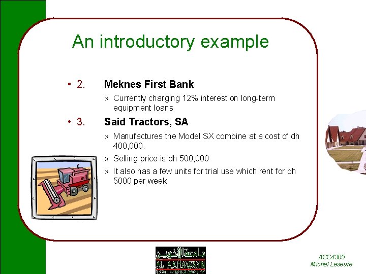An introductory example • 2. Meknes First Bank » Currently charging 12% interest on