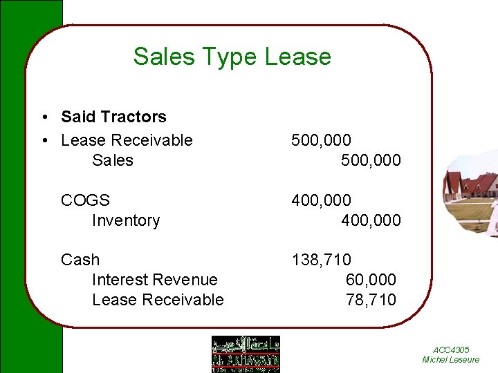 Sales Type Lease • Said Tractors • Lease Receivable Sales 500, 000 COGS Inventory