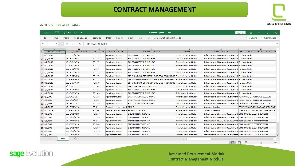 CONTRACT MANAGEMENT CONTRACT REGISTER - EXCEL Advanced Procurement Module Contract Management Module CONTRACT MANAGEMENT CONTRACT REGISTER - EXCEL Advanced Procurement Module Contract Management Module