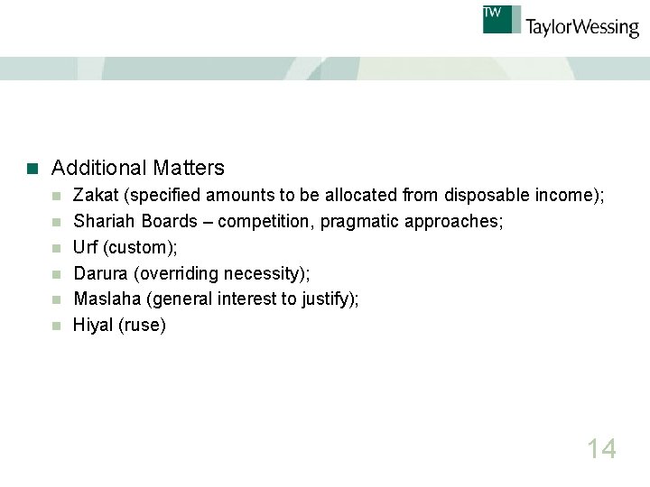 n Additional Matters n n n Zakat (specified amounts to be allocated from disposable