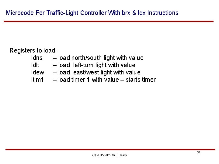 Microcode For Traffic-Light Controller With brx & ldx Instructions Registers to load: ldns –