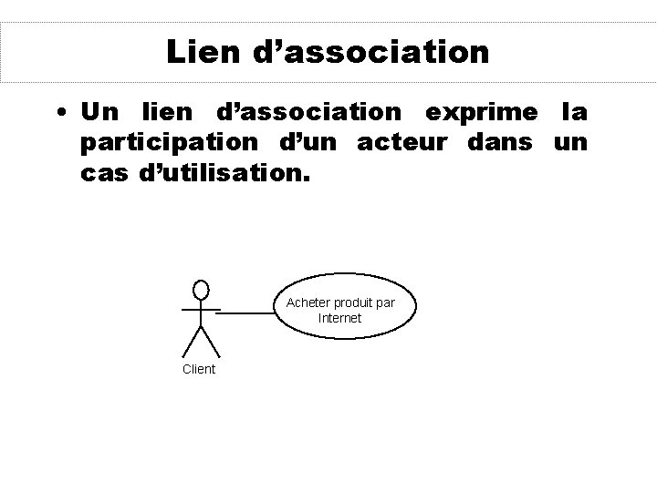 Lien d’association • Un lien d’association exprime la participation d’un acteur dans un cas