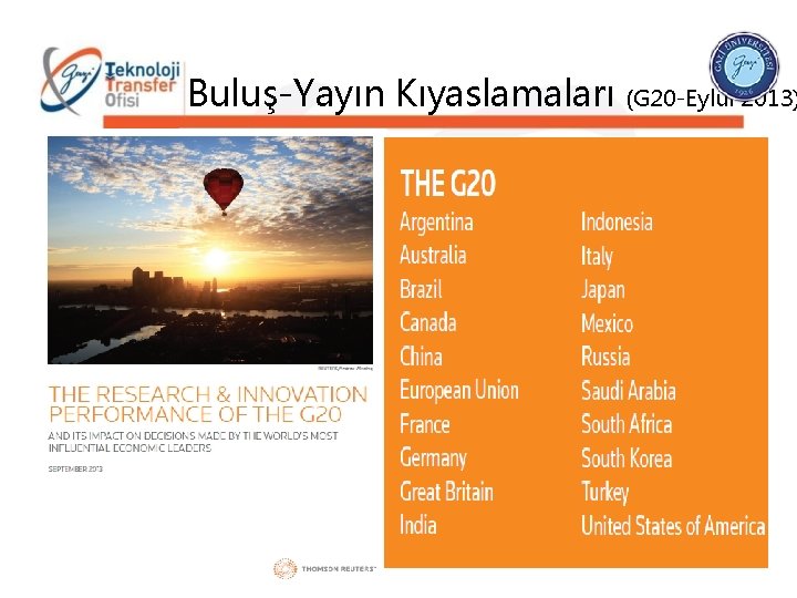 Buluş-Yayın Kıyaslamaları (G 20 -Eylül 2013) 