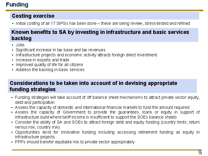 Funding Costing exercise • Initial costing of all 17 SIPSs has been done –