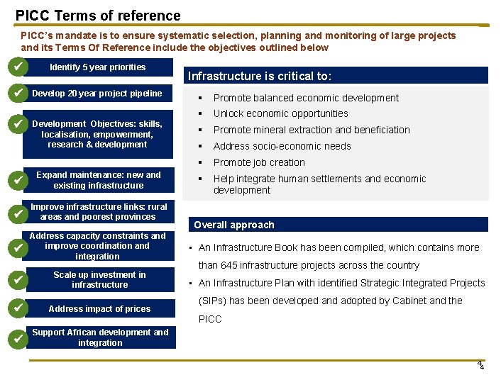 PICC Terms of reference PICC’s mandate is to ensure systematic selection, planning and monitoring