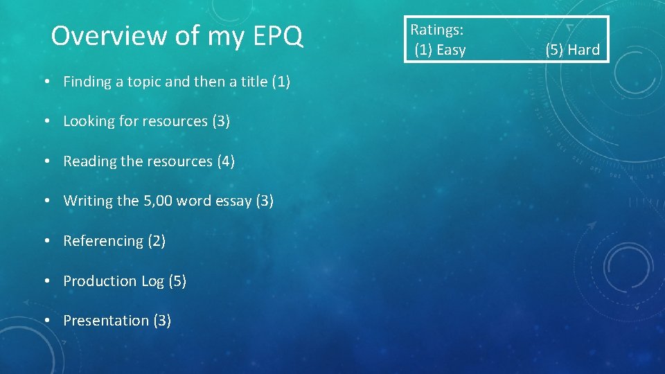 Overview of my EPQ • Finding a topic and then a title (1) • Overview of my EPQ • Finding a topic and then a title (1) •
