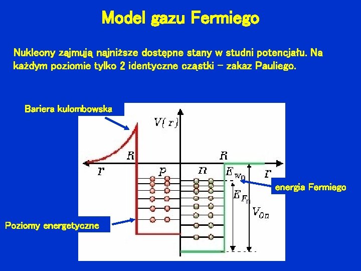 Model gazu Fermiego Nukleony zajmują najniższe dostępne stany w studni potencjału. Na każdym poziomie