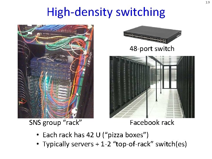 High-density switching 48 -port switch SNS group “rack” Facebook rack • Each rack has