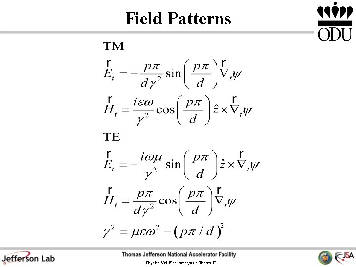 Field Patterns Physics 804 Electromagnetic Theory II Field Patterns Physics 804 Electromagnetic Theory II