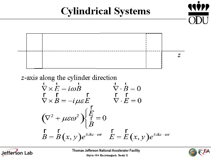 Cylindrical Systems z z-axis along the cylinder direction Physics 804 Electromagnetic Theory II Cylindrical Systems z z-axis along the cylinder direction Physics 804 Electromagnetic Theory II