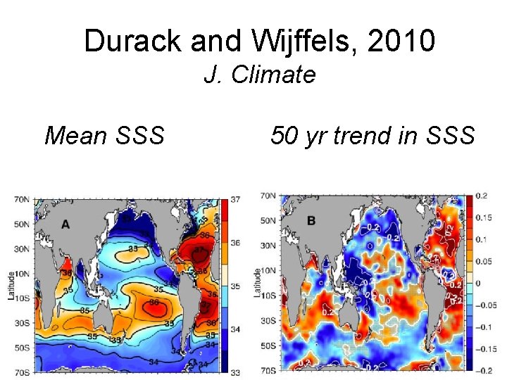 Durack and Wijffels, 2010 J. Climate Mean SSS 50 yr trend in SSS 