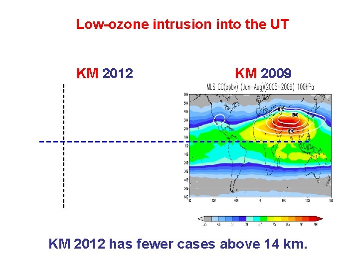 Low-ozone intrusion into the UT KM 2012 KM 2009 KM 2012 has fewer cases