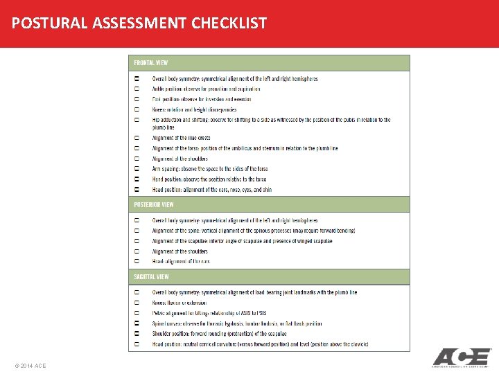 POSTURAL ASSESSMENT CHECKLIST © 2014 ACE 