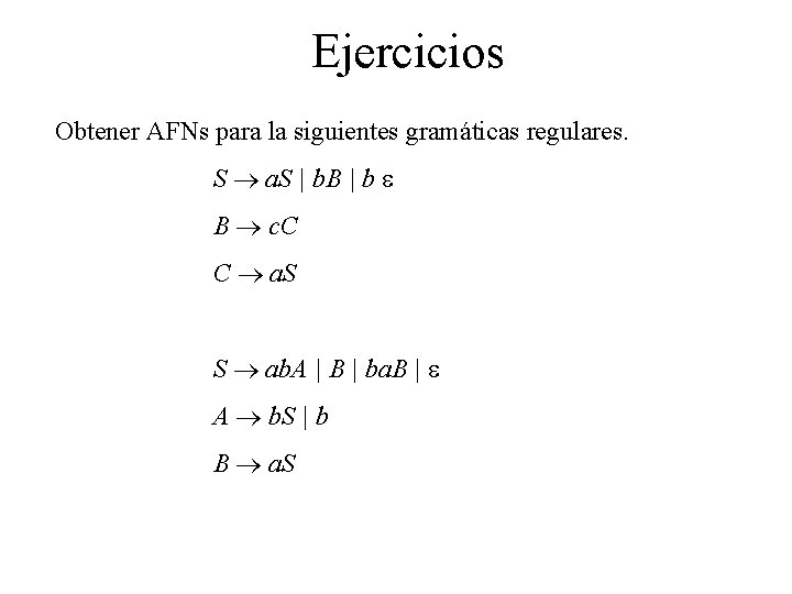 Ejercicios Obtener AFNs para la siguientes gramáticas regulares. S a. S | b. B