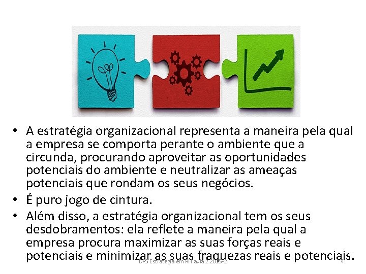  • A estratégia organizacional representa a maneira pela qual a empresa se comporta