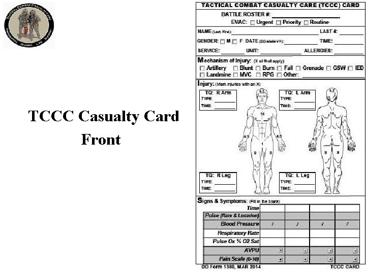 TCCC Casualty Card Front 