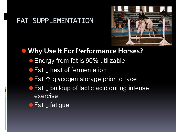 FAT SUPPLEMENTATION l Why Use It For Performance Horses? l Energy from fat is