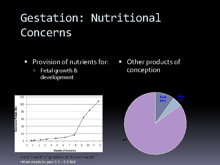 Gestation: Nutritional Concerns Provision of nutrients for: Fetal growth & development Other products of