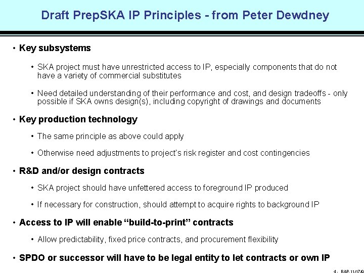 Draft Prep. SKA IP Principles - from Peter Dewdney • Key subsystems • SKA