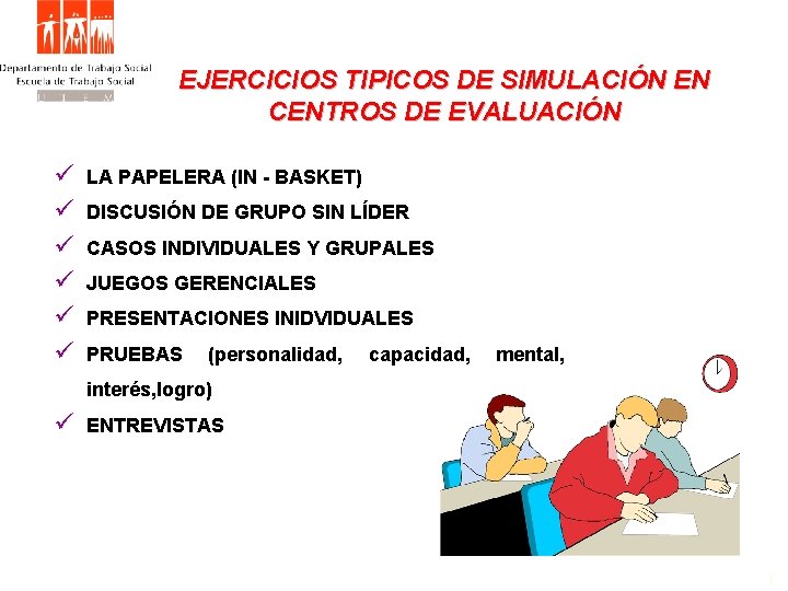EJERCICIOS TIPICOS DE SIMULACIÓN EN CENTROS DE EVALUACIÓN ü ü ü LA PAPELERA (IN