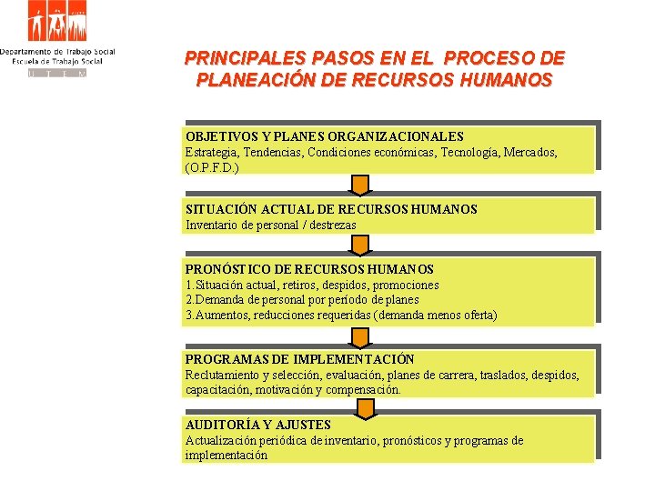 PRINCIPALES PASOS EN EL PROCESO DE PLANEACIÓN DE RECURSOS HUMANOS OBJETIVOS Y PLANES ORGANIZACIONALES