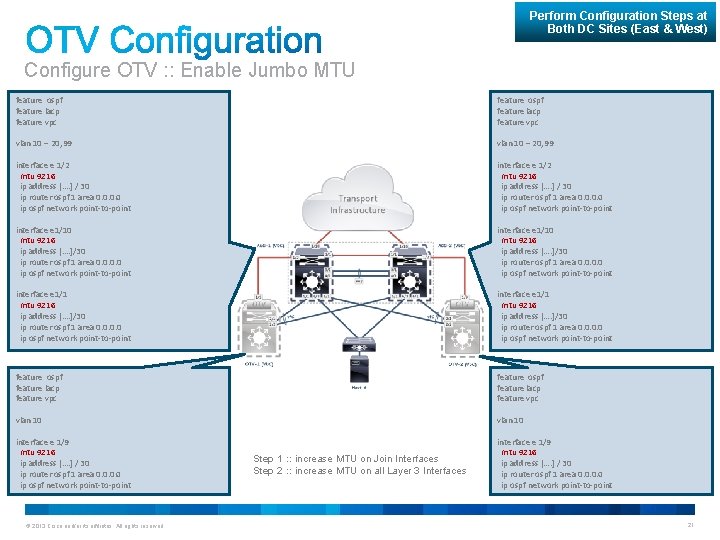 Perform Configuration Steps at Both DC Sites (East & West) Configure OTV : :