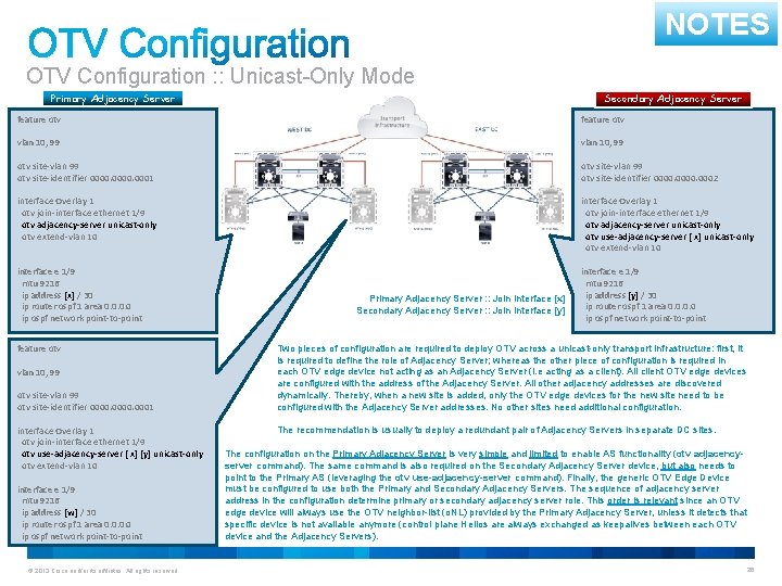 NOTES OTV Configuration : : Unicast-Only Mode Primary Adjacency Server Secondary Adjacency Server feature