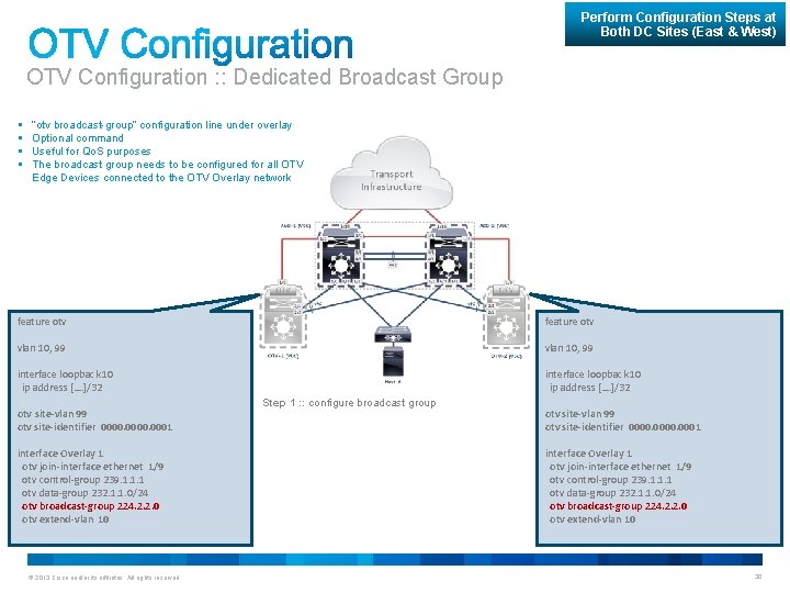 Perform Configuration Steps at Both DC Sites (East & West) OTV Configuration : :