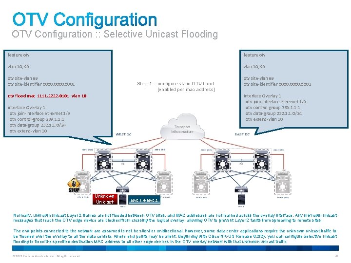 OTV Configuration : : Selective Unicast Flooding feature otv vlan 10, 99 otv site-vlan