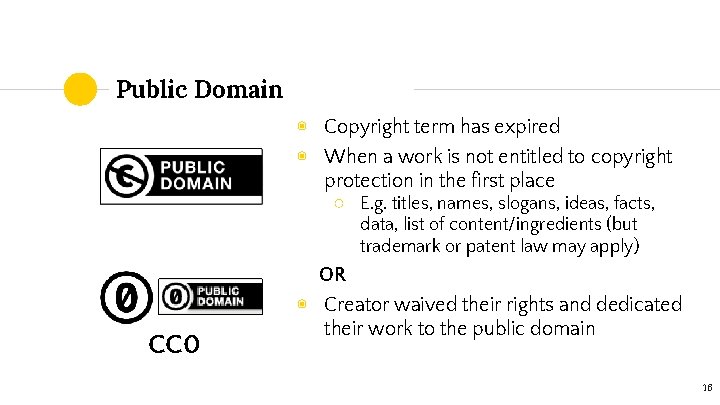 Public Domain ◉ Copyright term has expired ◉ When a work is not entitled