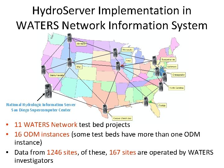 Hydro. Server Implementation in WATERS Network Information System National Hydrologic Information Server San Diego