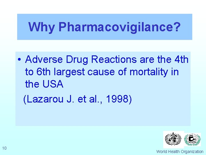 Why Pharmacovigilance? • Adverse Drug Reactions are the 4 th to 6 th largest
