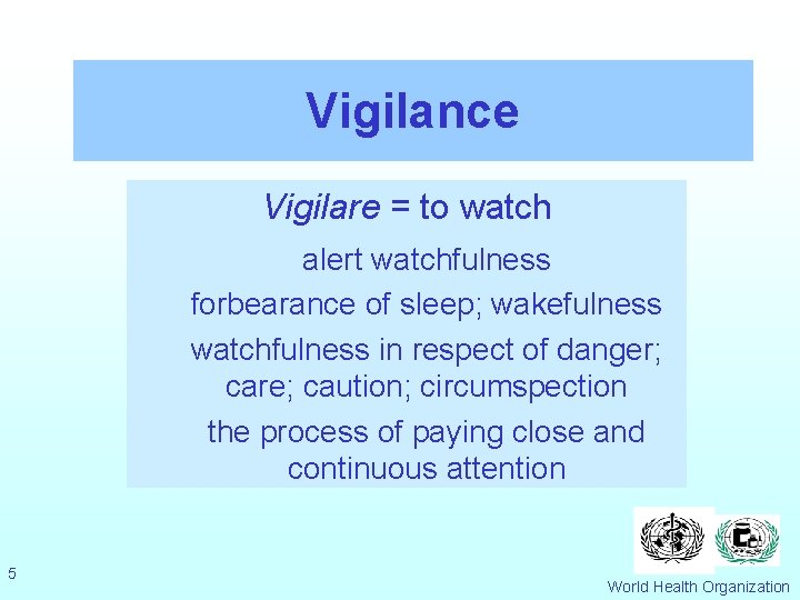 Vigilance Vigilare = to watch alert watchfulness forbearance of sleep; wakefulness watchfulness in respect