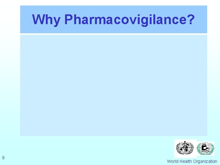 Why Pharmacovigilance? 8 World Health Organization 