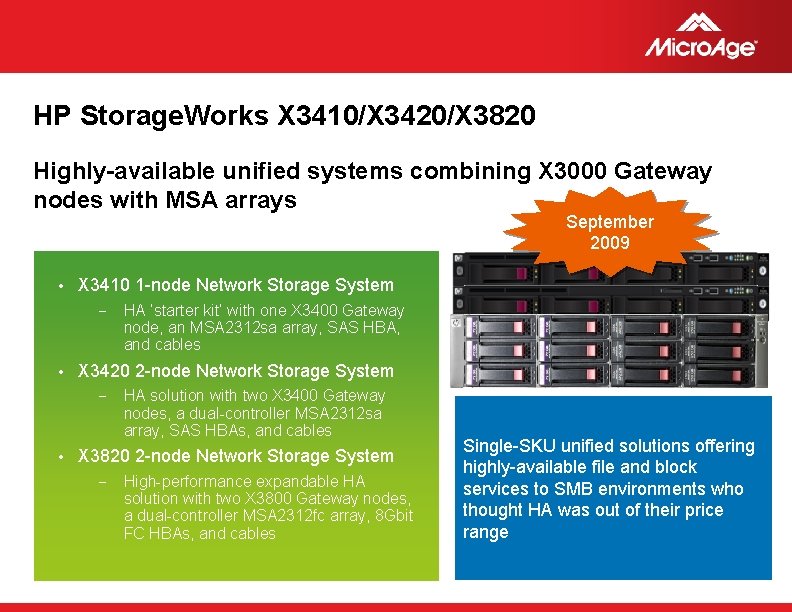 HP Storage. Works X 3410/X 3420/X 3820 Highly-available unified systems combining X 3000 Gateway