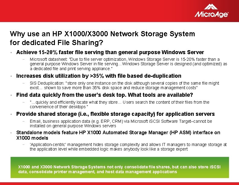 Why use an HP X 1000/X 3000 Network Storage System for dedicated File Sharing?