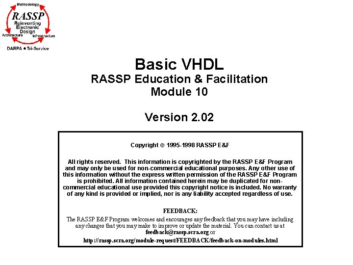 Basic VHDL RASSP Education & Facilitation Module 10 Version 2. 02 Copyright 1995 -1998
